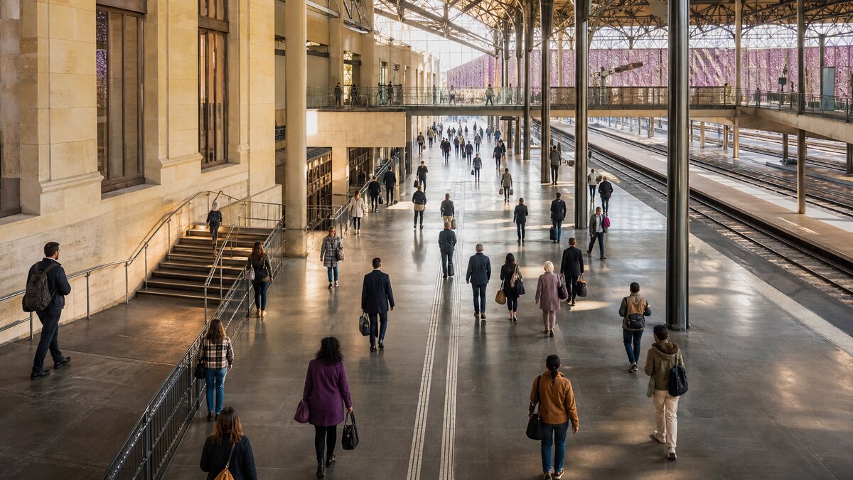 Călători asiatici într-un terminal de transport internațional